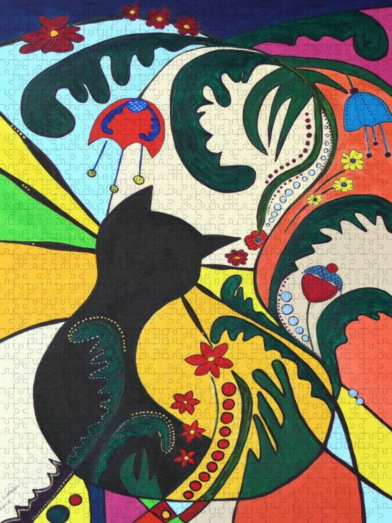 Produktbild: CALVENDO Puzzle Flower-K&auml;tz, Petra Kolossa, Acryl auf Leinwand, 70x50, 2013 | 1000 Teile Lege-Gr&ouml;&szlig;e 64x48cm Foto-Puzzle f&uuml;r gl&uuml;ckliche Stunden