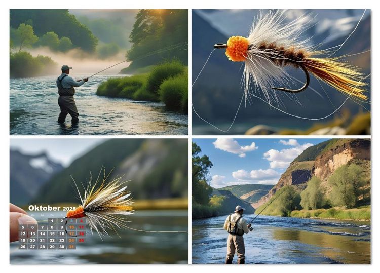 Produktbild: Lachsfischen im Fluss (Tischkalender 2026 DIN A5 quer), CALVENDO Monatskalender