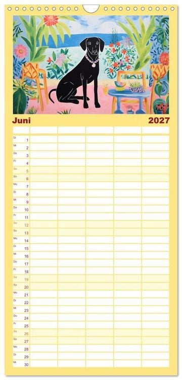Produktbild: Familienplaner 2027 - Hunde Kunstwerke - Hunde im Stil des Fauvismus k&uuml;nstlerisch gestaltet mit 5 Spalten (Wandkalender, 21 x 45 cm) CALVENDO