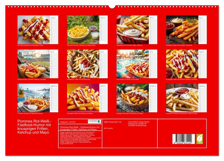 Produktbild: Pommes Rot-Wei&szlig; - Fastfood-Humor mit knusprigen Fritten, Ketchup und Mayo (hochwertiger Premium Wandkalender 2026 DIN A2 quer), Kunstdruck in Hochglanz