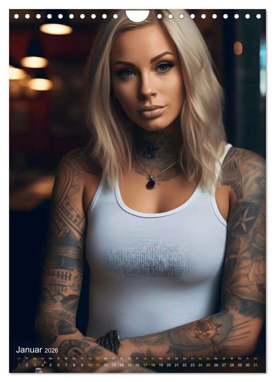 Produktbild: Tattoo Sch&ouml;nheiten - zw&ouml;lf Monate, zw&ouml;lf Frauen und jede Menge Tattoos (Wandkalender 2026 DIN A4 hoch), CALVENDO Monatskalender