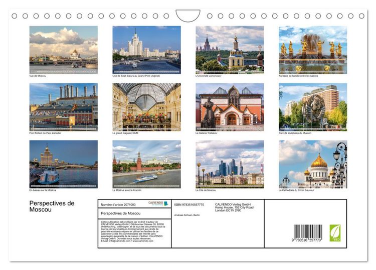 Produktbild: Perspectives de Moscou (Calendrier mural 2026 DIN A4 vertical), CALVENDO calendrier mensuel