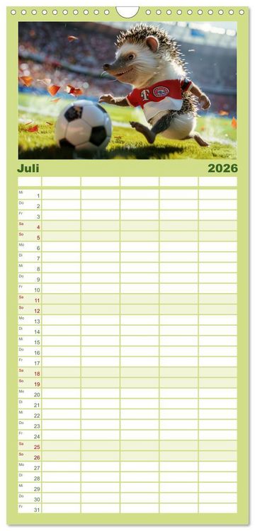 Produktbild: Familienplaner 2026 - Der tierisch lustige Fu&szlig;ballkalender mit 5 Spalten (Wandkalender, 21 x 45 cm) CALVENDO
