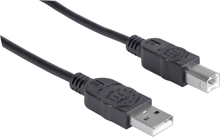 Produktbild: Manhattan USB-Kabel USB 2.0 USB-A Stecker, USB-B Stecker 5.00m Schwarz 337779
