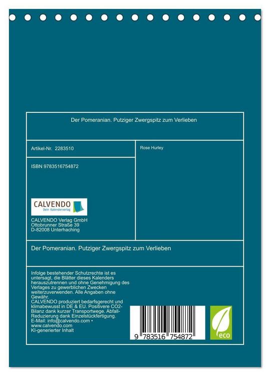 Produktbild: Der Pomeranian. Putziger Zwergspitz zum Verlieben (Tischkalender 2027 DIN A5 hoch), CALVENDO Monatskalender