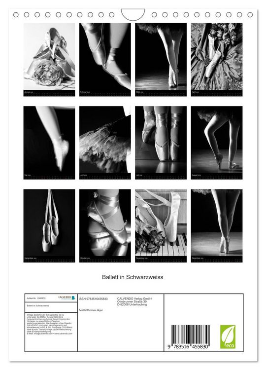 Produktbild: Ballett in Schwarzweiss (Wandkalender 2026 DIN A4 hoch), CALVENDO Monatskalender