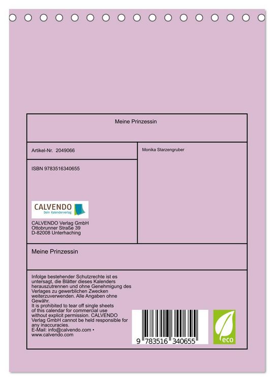 Produktbild: Meine Prinzessin (Tischkalender 2026 DIN A5 hoch), CALVENDO Monatskalender