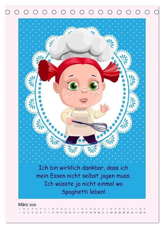 Produktbild: Mampfen und Lachen! Lustige Spr&uuml;che &uuml;ber K&uuml;che, kochen und essen (Tischkalender 2026 DIN A5 hoch), CALVENDO Monatskalender