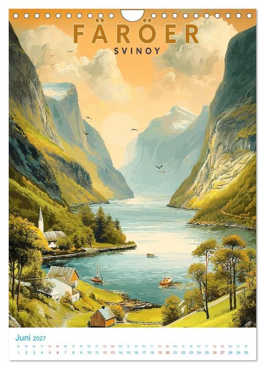 Produktbild: F&auml;r&ouml;er Inseln - Old School Poster Style (Wandkalender 2027 DIN A4 hoch), CALVENDO Monatskalender