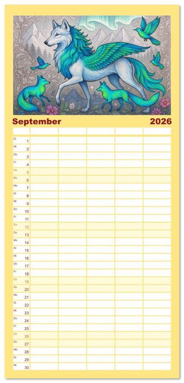 Produktbild: Familienplaner 2026 - Fabelhafte Mystikwesen mit 5 Spalten (Wandkalender, 21 x 45 cm) CALVENDO