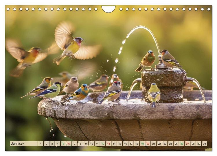 Produktbild: Farbenfrohe Singv&ouml;gel beim Baden (Wandkalender 2027 DIN A4 quer), CALVENDO Monatskalender