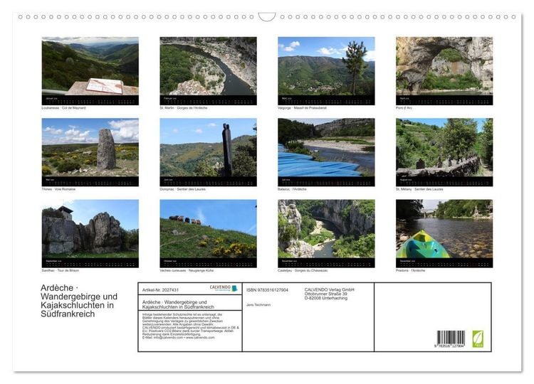 Produktbild: Ard&egrave;che &middot; Wandergebirge und Kajakschluchten in S&uuml;dfrankreich (Wandkalender 2026 DIN A2 quer), CALVENDO Monatskalender