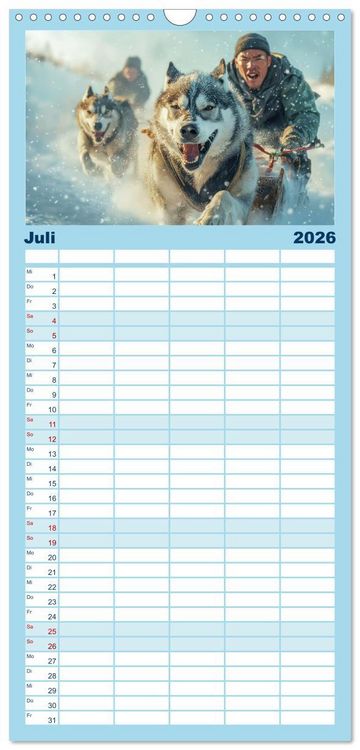 Produktbild: Familienplaner 2026 - Huskies - Kraft und Anmut mit 5 Spalten (Wandkalender, 21 x 45 cm) CALVENDO