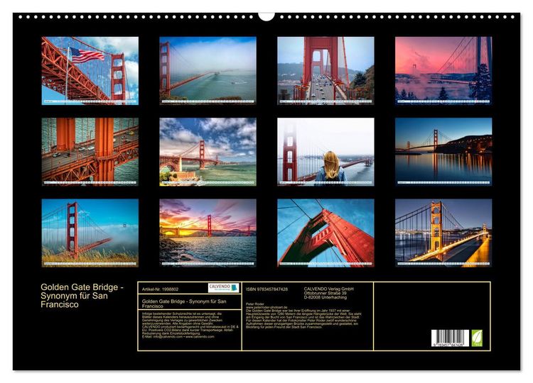 Produktbild: Golden Gate Bridge - Synonym f&uuml;r San Francisco (Wandkalender 2026 DIN A2 quer), CALVENDO Monatskalender