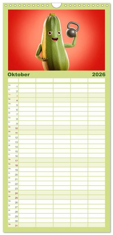 Produktbild: Familienplaner 2026 - Vegane Power - Kalender f&uuml;r Veganer, Vegetarier und alle Pflanzenfans mit 5 Spalten (Wandkalender, 21 x 45 cm) CALVENDO