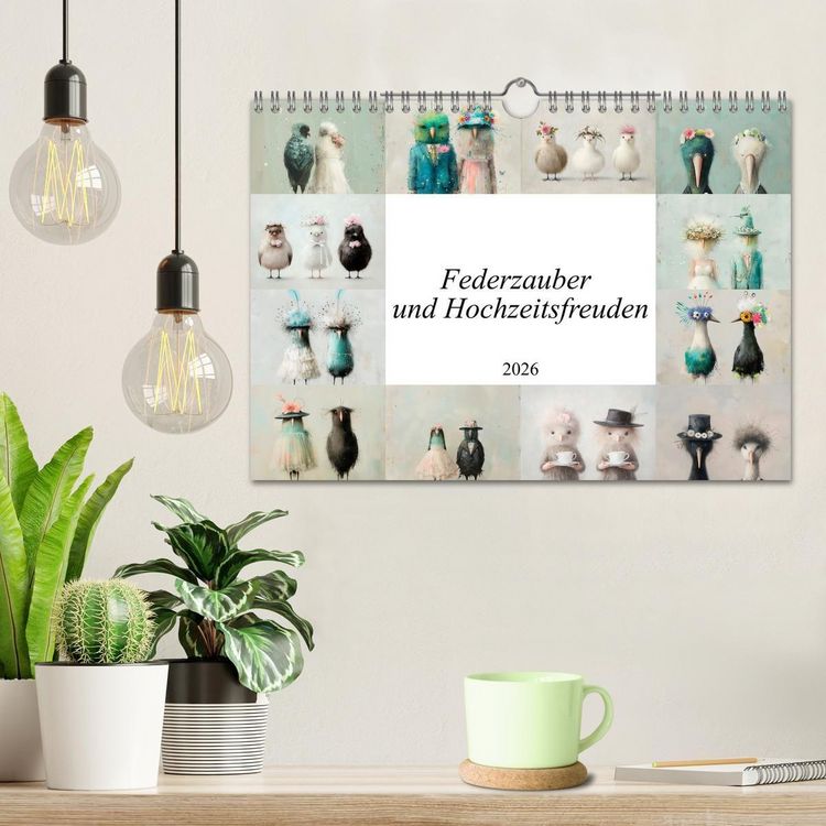 Produktbild: Federzauber und Hochzeitsfreuden (Wandkalender 2026 DIN A4 quer), CALVENDO Monatskalender