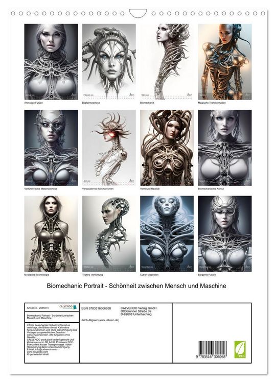 Produktbild: Biomechanic Portrait - Sch&ouml;nheit zwischen Mensch und Maschine (Wandkalender 2026 DIN A3 hoch), CALVENDO Monatskalender