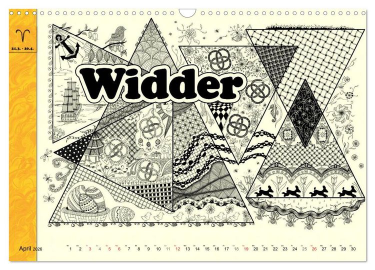 Produktbild: Tangle-Art, Sternzeichen mal anders (Wandkalender 2026 DIN A3 quer), CALVENDO Monatskalender