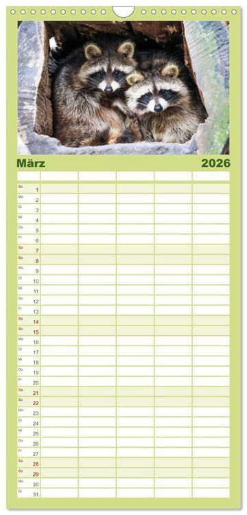 Produktbild: Familienplaner 2026 - Tierkalender 2026 mit 5 Spalten (Wandkalender, 21 x 45 cm) CALVENDO