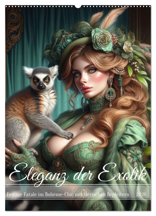 Produktbild: Eleganz der Exotik - Femme Fatale im Boh&egrave;me-Chic mit tierischen Begleitern (Wandkalender 2026 DIN A2 hoch), CALVENDO Monatskalender