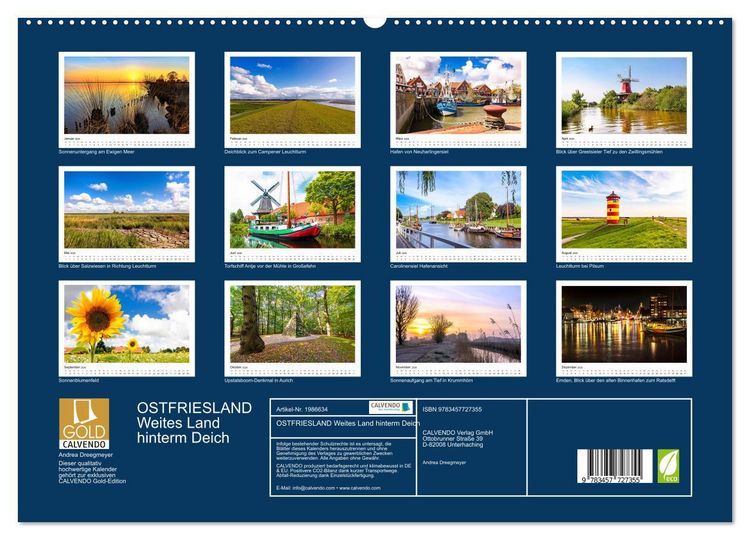 Produktbild: OSTFRIESLAND Weites Land hinterm Deich (hochwertiger Premium Wandkalender 2026 DIN A2 quer), Kunstdruck in Hochglanz