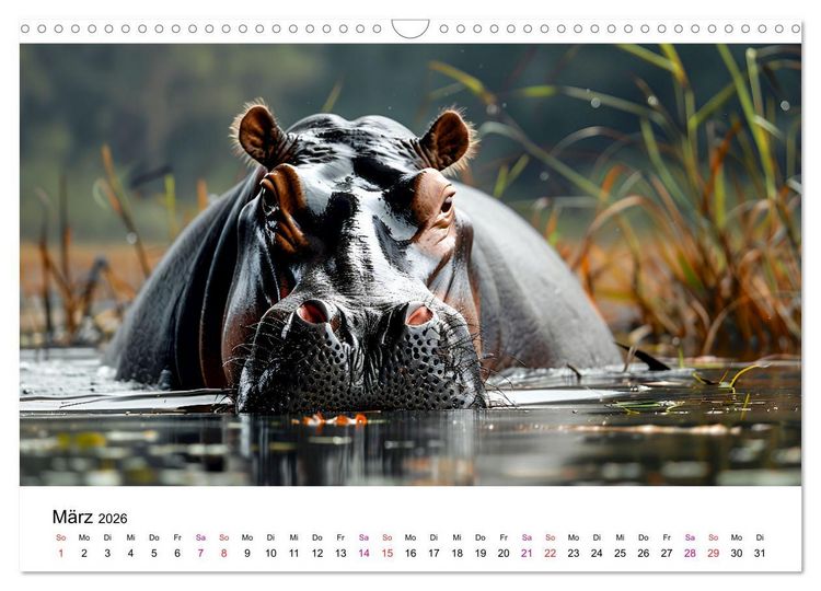 Produktbild: Flusspferde - Hippopotamus amphibius (Wandkalender 2026 DIN A3 quer), CALVENDO Monatskalender