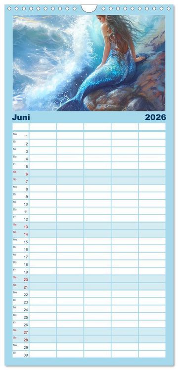 Produktbild: Familienplaner 2026 - Meerjungfrauen. Zauberhafte Nixen-Paintings mit 5 Spalten (Wandkalender, 21 x 45 cm) CALVENDO