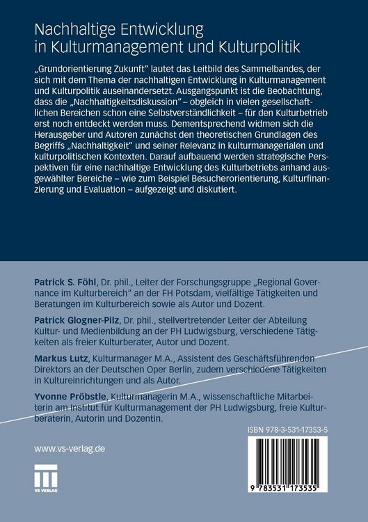 Produktbild: Nachhaltige Entwicklung in Kulturmanagement und Kulturpolitik