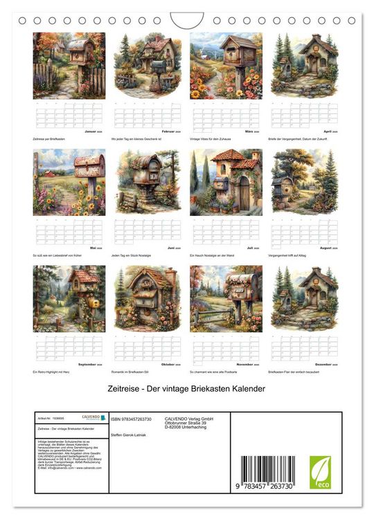 Produktbild: Zeitreise - Der vintage Briekasten Kalender (Wandkalender 2026 DIN A4 hoch), CALVENDO Monatskalender