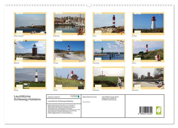 Produktbild: Leuchtt&uuml;rme Schleswig-Holsteins (hochwertiger Premium Wandkalender 2026 DIN A2 quer), Kunstdruck in Hochglanz
