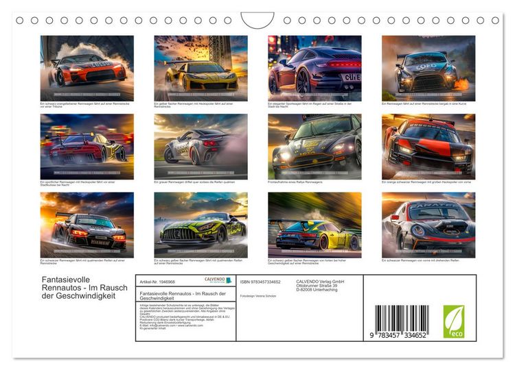 Produktbild: Fantasievolle Rennautos - Im Rausch der Geschwindigkeit (Wandkalender 2026 DIN A4 quer), CALVENDO Monatskalender