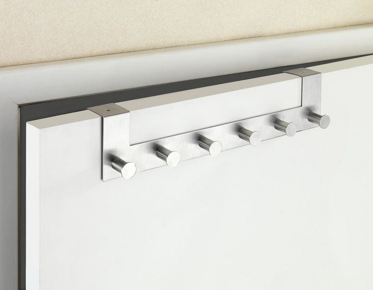 Produktbild: T&uuml;rgarderobe Edelstahl Mod. Celano 4 cm, 6 Haken, f&uuml;r T&uuml;rfalzst&auml;rken bis 4 cm