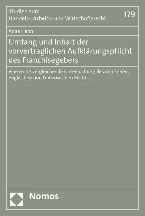 Produktbild: Umfang und Inhalt der vorvertraglichen Aufkl&auml;rungspflicht des Franchisegebers