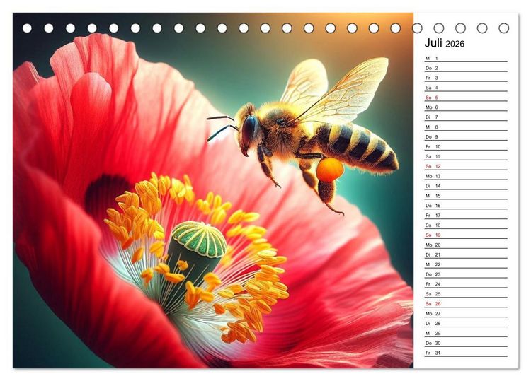 Produktbild: Biene auf Bl&uuml;te - Faszinierende Details durch k&uuml;nstliche Intelligenz (Tischkalender 2026 DIN A5 quer), CALVENDO Monatskalender