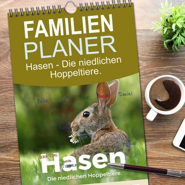 Produktbild: Familienplaner 2026 - Hasen - Die niedlichen Hoppeltiere. mit 5 Spalten (Wandkalender, 21 x 45 cm) CALVENDO