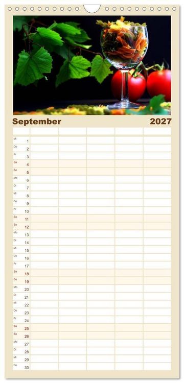 Produktbild: Familienplaner 2027 - Pasta Kreationen mit 5 Spalten (Wandkalender, 21 x 45 cm) CALVENDO