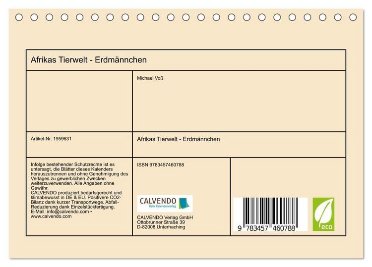 Produktbild: Afrikas Tierwelt - Erdm&auml;nnchen (Tischkalender 2026 DIN A5 quer), CALVENDO Monatskalender