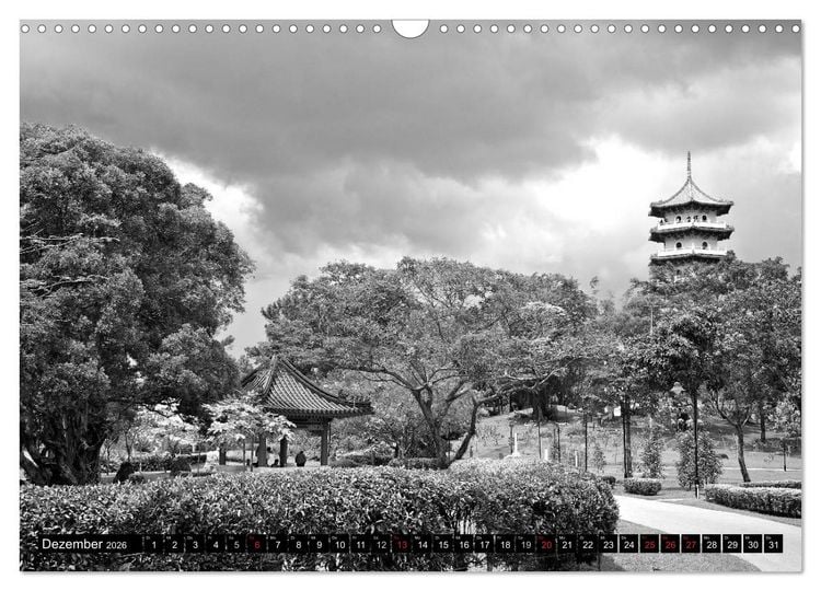 Produktbild: Singapur - Impressionen in schwarz - weiss (Wandkalender 2026 DIN A3 quer), CALVENDO Monatskalender