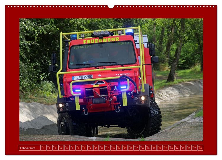 Produktbild: Unimog bei der Feuerwehr (hochwertiger Premium Wandkalender 2026 DIN A2 quer), Kunstdruck in Hochglanz