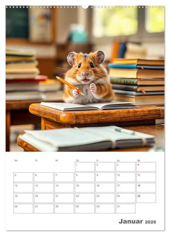 Produktbild: School Hamster - Eifrige KI Hamster pr&auml;sentieren ihre Hamsterschule (hochwertiger Premium Wandkalender 2026 DIN A2 hoch), Kunstdruck in Hochglanz