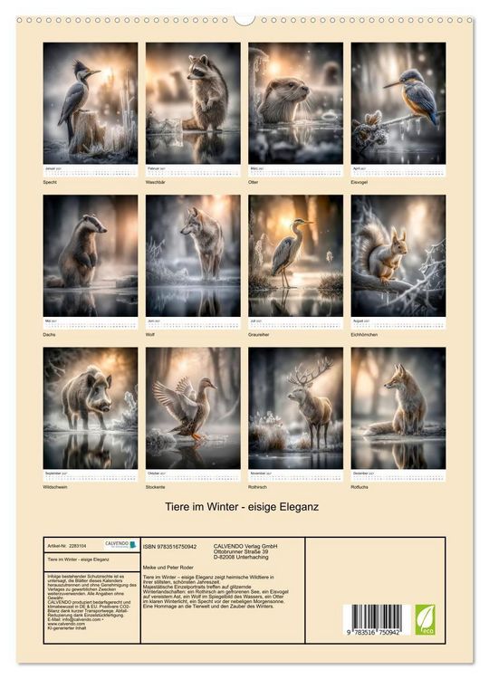 Produktbild: Tiere im Winter - eisige Eleganz (hochwertiger Premium Wandkalender 2027 DIN A2 hoch), Kunstdruck in Hochglanz