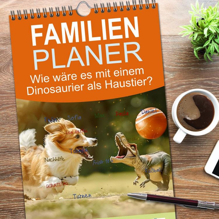 Produktbild: Familienplaner 2026 - Wie w&auml;re es mit einem Dinosaurier als Haustier? mit 5 Spalten (Wandkalender, 21 x 45 cm) CALVENDO
