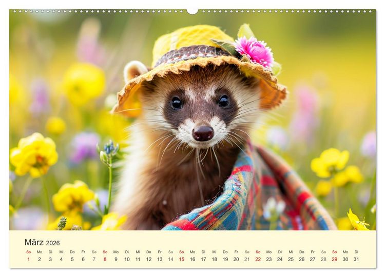 Produktbild: Kecke Marder. Charmante und niedliche Fashion-Ikonen (hochwertiger Premium Wandkalender 2026 DIN A2 quer), Kunstdruck in Hochglanz
