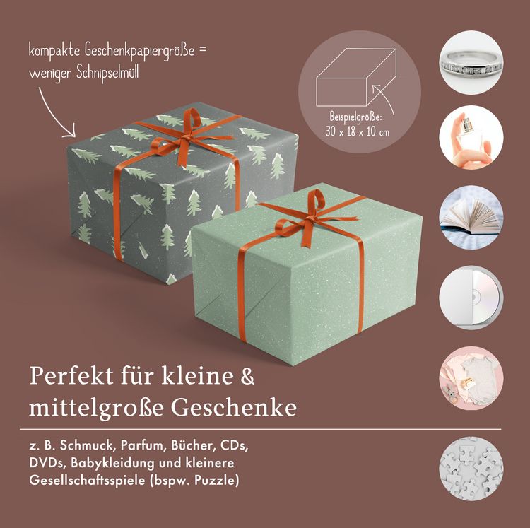 Produktbild: Geschenkpapier Set Weihnachten: Tannenbaum mit Schnee (gr&uuml;n, schwarz) f&uuml;r Kinder und Erwachsene