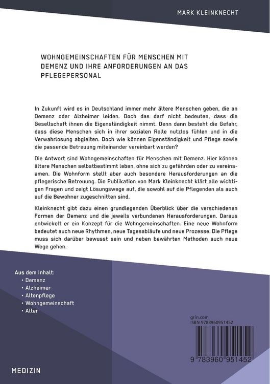 Produktbild: Wohngemeinschaften f&uuml;r Menschen mit Demenz und ihre Anforderungen an das Pflegepersonal