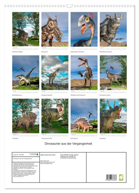 Produktbild: Dinosaurier aus der Vergangenheit (Wandkalender 2026 DIN A2 hoch), CALVENDO Monatskalender