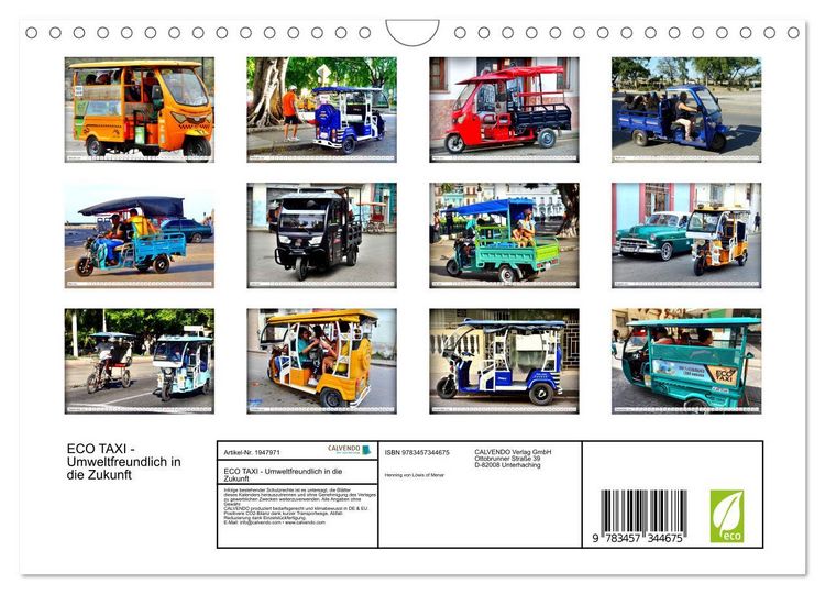 Produktbild: ECO TAXI - Umweltfreundlich in die Zukunft (Wandkalender 2026 DIN A4 quer), CALVENDO Monatskalender