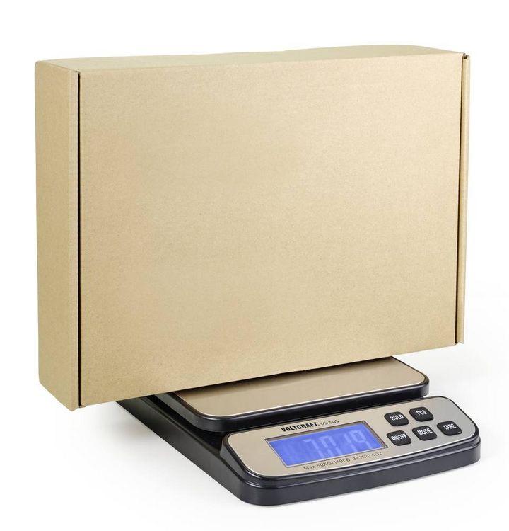 Produktbild: VOLTCRAFT DS-50S Tischwaage W&auml;gebereich (max.) 50 kg Ablesbarkeit 1 g batteriebetrieben, &uuml;ber Steckernetzteil (Optional) Silber