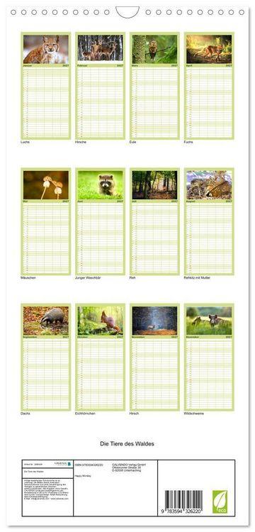 Produktbild: Familienplaner 2027 - Die Tiere des Waldes mit 5 Spalten (Wandkalender, 21 x 45 cm) CALVENDO