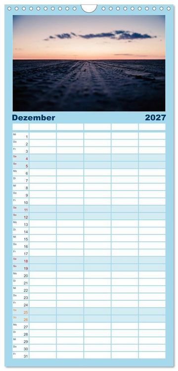 Produktbild: Familienplaner 2027 - Abendlicht &uuml;ber der Nordsee mit 5 Spalten (Wandkalender, 21 x 45 cm) CALVENDO